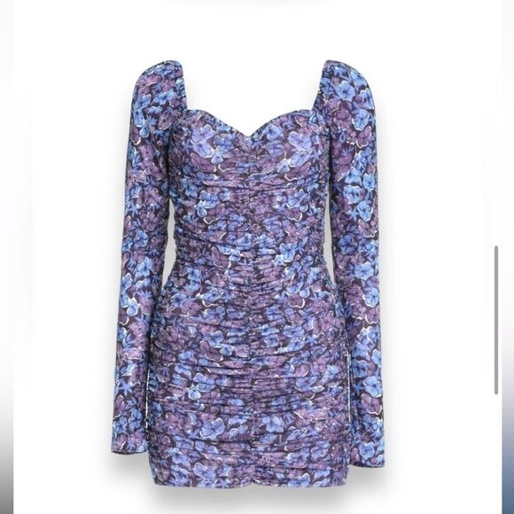 ROTATE by Birger Christensen Floral Long Sleeve Ruched Mini Dress Size US 4 - Picture 4 of 12